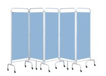 Five Panel Mobile Folding Hospital Ward Screen - Sky blue
