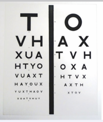 Laminated 6 m Snellen vision panel—OAX/TVH letters. Anti‑reflective