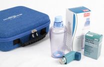 Get the All-in-One Asthma Grab and Go Kit from Miller Medical: a sturdy case with foam protection, including two salbutamol emergency inhalers, two able spacers, and ten single-use security tags.